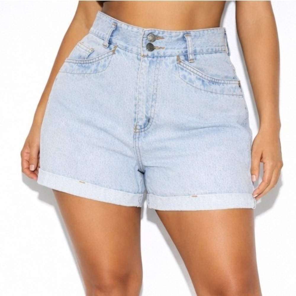 Vintage Cuffed Denim Shorts Womens 2 4 Light Wash Utility Western Boho High Rise